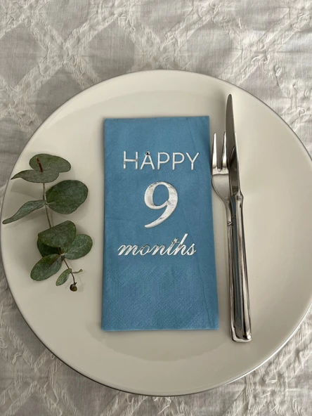 Gümüş Yaldızlı Mavi Happy 9 Yaş Months Garson Katlama Peçete 16 Adet ürün görseli