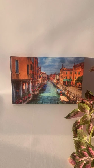 Venedik Manzaralı Natürel Tasarım Ahşap Çerçeve Ev İşyeri Duvar Kanvas Tablo - Resim 2