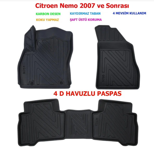 Citroen Nemo 2007 ve Sonrası 4D Premium Havuzlu Paspas