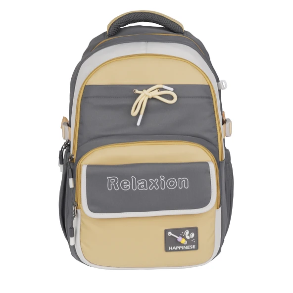 Relaxion Yeni Sezon Kalemlikli Gri-Sarı Premium Okul Sırt Çanta 1512 - Resim 3