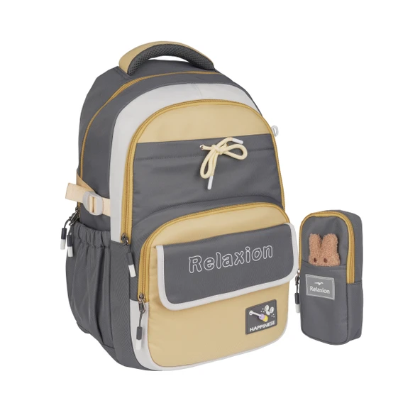 Relaxion Yeni Sezon Kalemlikli Gri-Sarı Premium Okul Sırt Çanta 1512 ürün görseli
