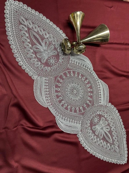 NİVEMESHOME GRİ İŞLEMELİ RUNNER - Resim 2