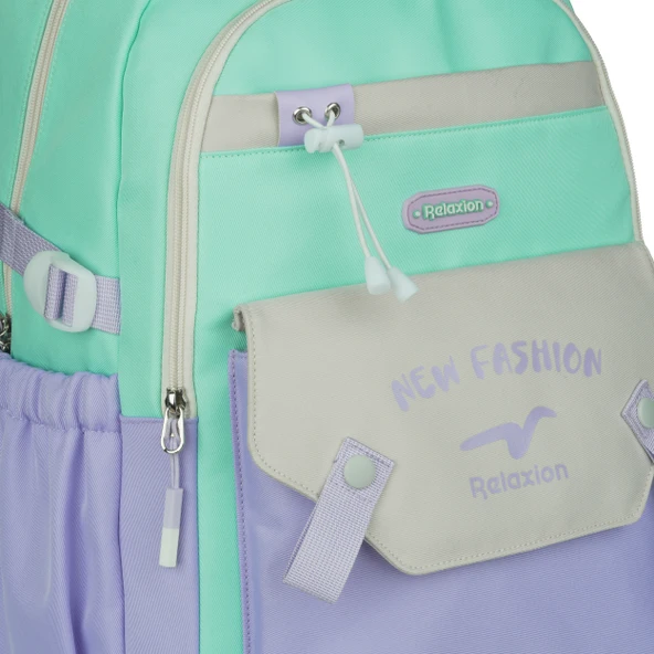 Relaxion Yeni Sezon Kalemlikli Yeşil-Mor Premium Klinkır Okul Sırt Çantası (1513) - Resim 6