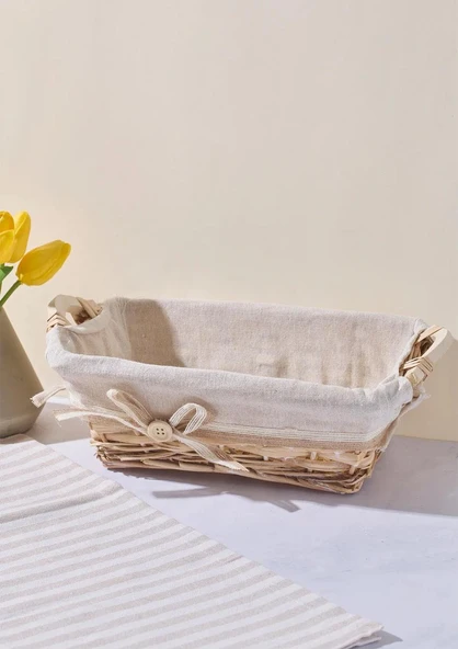 Salice Hasır Kulplu Ekmek Sepeti - Krem