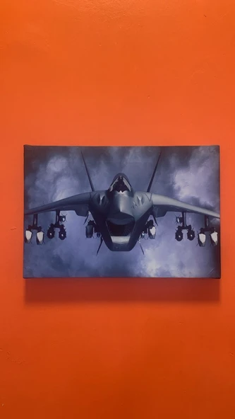Savaş Uçağı Natürel Tasarım Ahşap Çerçeve Ev İşyeri Duvar Kanvas Tablo SVŞ1 - Resim 3