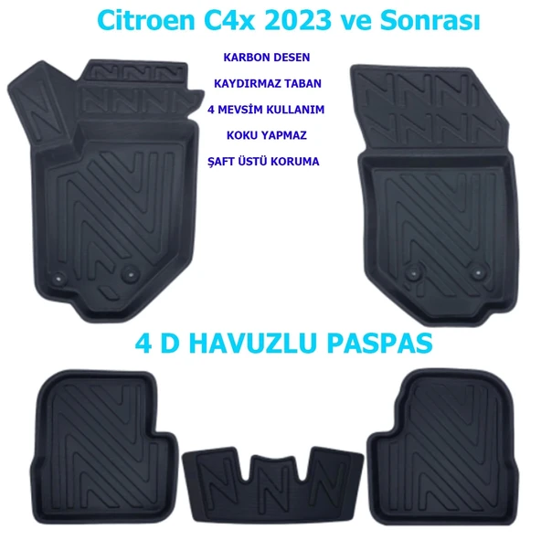 Citroen C4x 2023 ve Sonrası 4D Premium Havuzlu Paspas