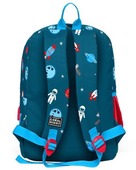 Coral High Kids Çivit Kırmızı Uzay Desenli Dört Bölmeli USB'li Okul Sırt Çantası 23290 - Resim 4