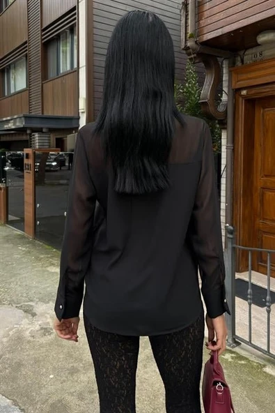 Transparan Detaylı Dökümlü Gömlek 3427 - Resim 5