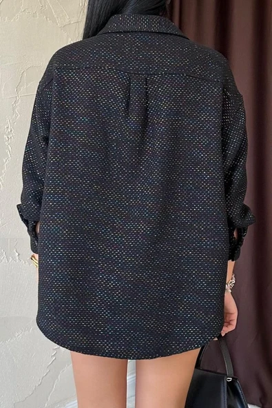 Siyah Işıltılı Gömlek - Resim 4