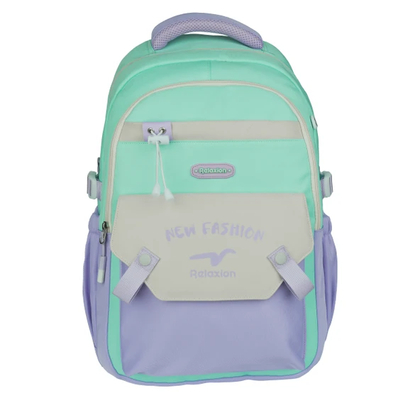 Relaxion Yeni Sezon Kalemlikli Yeşil-Mor Premium Klinkır Okul Sırt Çantası (1513) - Resim 2