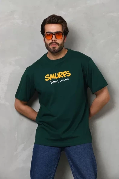 Unisex Basic Bisiklet Yaka Oversize T-Shirt - Yeşil - Resim 4