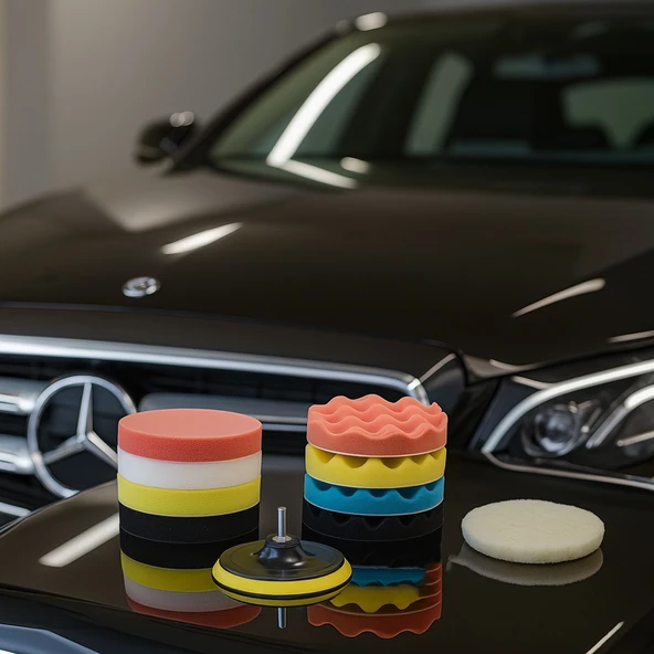 Pasta Cila Polisaj Süngeri Seti Büyük Boy 11 Parça 150mm Matkap Uyumlu Oto Seramik Wax Parlatma Pedi - 2