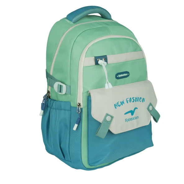 Relaxion Yeni Sezon Kalemlikli Yeşil-Mavi Premium Klinkır Okul Sırt Çantası (1513) - 2