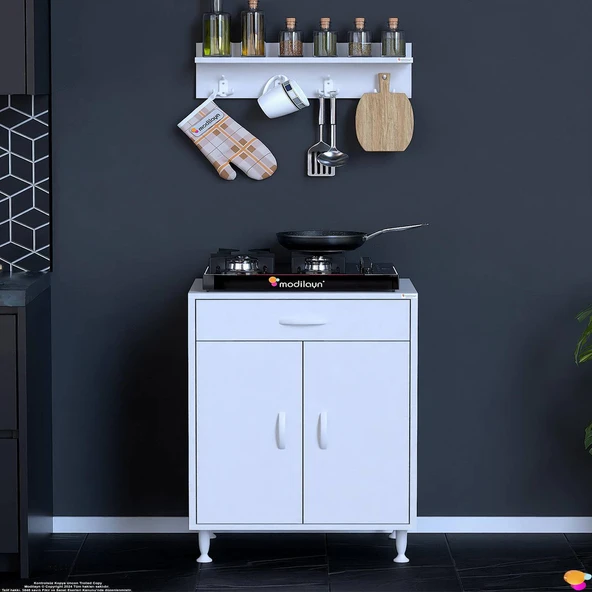 Modilayn DOQU (M) Set Ocak Altı Dolap 60x88x48 cm, Çekmeceli,Kapaklı, Tüp Bölmeli Ve Baharat Raflı - 3