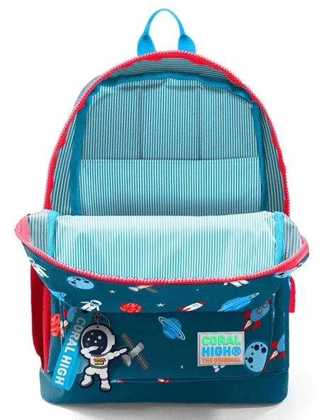Coral High Kids Çivit Kırmızı Uzay Desenli Dört Bölmeli USB'li Okul Sırt Çantası 23290 - Resim 3