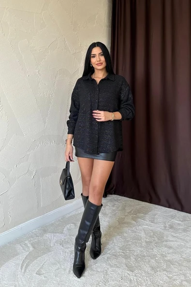 Siyah Işıltılı Gömlek ürün görseli