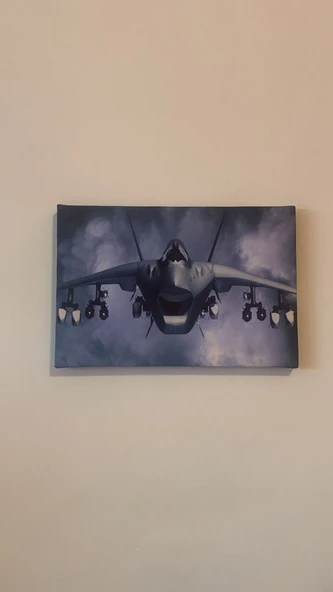 Savaş Uçağı Natürel Tasarım Ahşap Çerçeve Ev İşyeri Duvar Kanvas Tablo SVŞ1 - Resim 5
