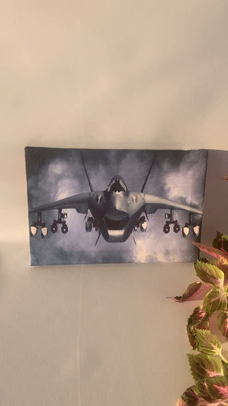 Savaş Uçağı Natürel Tasarım Ahşap Çerçeve Ev İşyeri Duvar Kanvas Tablo SVŞ1 - Resim 4