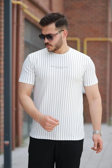 Erkek Dikey çizgili Ottoman Kumaş Kısa Kollu T-shirt ürün görseli