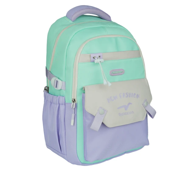Relaxion Yeni Sezon Kalemlikli Yeşil-Mor Premium Klinkır Okul Sırt Çantası (1513) - Resim 3