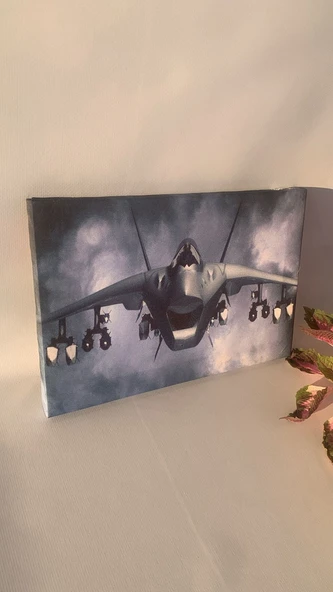 Savaş Uçağı Natürel Tasarım Ahşap Çerçeve Ev İşyeri Duvar Kanvas Tablo SVŞ1 - Resim 2