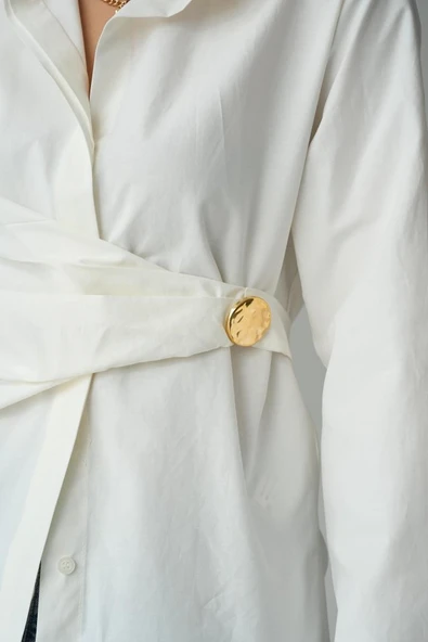 Bağlamalı Gömlek - Ekru - Resim 4