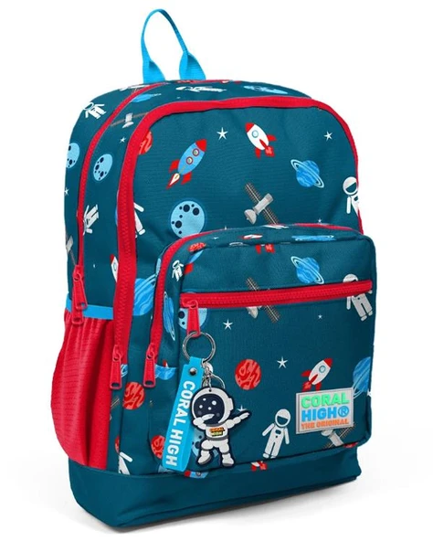 Coral High Kids Çivit Kırmızı Uzay Desenli Dört Bölmeli USB'li Okul Sırt Çantası 23290 ürün görseli
