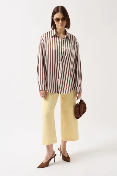 Çizgili Saten Gömlek - Resim 2