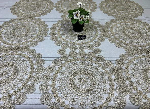 NİVEMESHOME BEJ ÖRME TAKIM 7 PARÇA SUNUMLUK SETİ (RUNNER + SUPLA 6 ADET) - 4