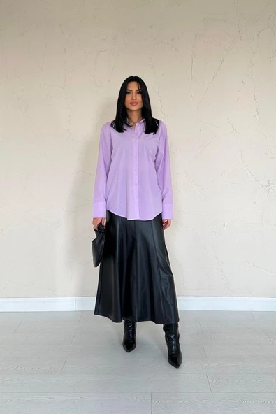 Lila Poplin Gömlek - Resim 2