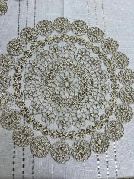 NİVEMESHOME BEJ ÖRME TAKIM 7 PARÇA SUNUMLUK SETİ (RUNNER + SUPLA 6 ADET) - Resim 3