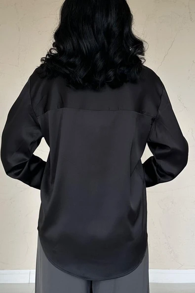 Siyah Saten Gömlek - Resim 4