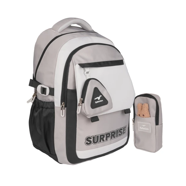 Relaxion Yeni Sezon Kalemlikli Siyah-Gri Premium Okul Sırt Çanta 1514