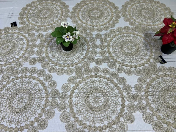 NİVEMESHOME BEJ ÖRME TAKIM 7 PARÇA SUNUMLUK SETİ (RUNNER + SUPLA 6 ADET) ürün görseli