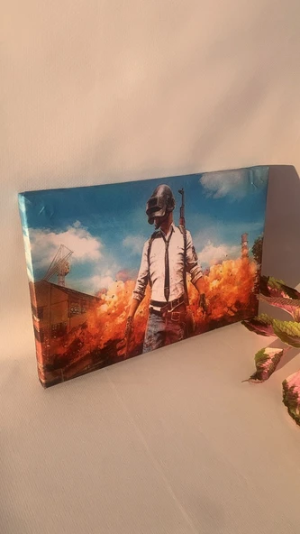 PUBG Oyun Görseli Natürel Tasarım Ahşap Çerçeve Ev İşyeri Duvar Kanvas Tablo SVŞ2
