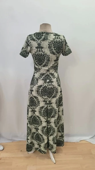 Kadın Kısa Kollu Bisiklet Yaka Puantiyeli Maksi örme Krep Elbise - 5