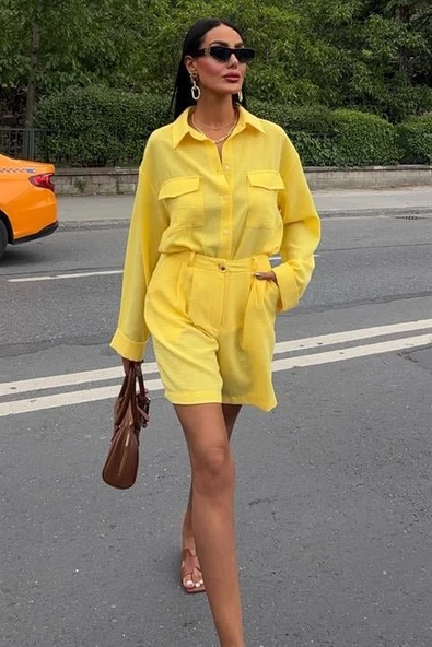 Gömlek Ve Şort Flamlı Keten Takım 10130 ürün görseli