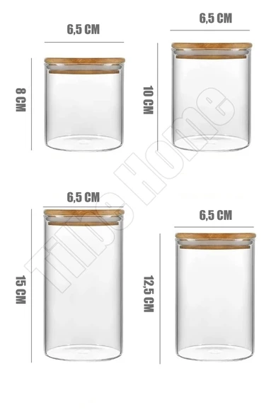 Tilbe Home 4 Adet Vakumlu Bambu Kapaklı Cam Kavanoz Borosilikat Cam Vakumlu Baharatlık Saklama Kabı Organizer - Resim 2