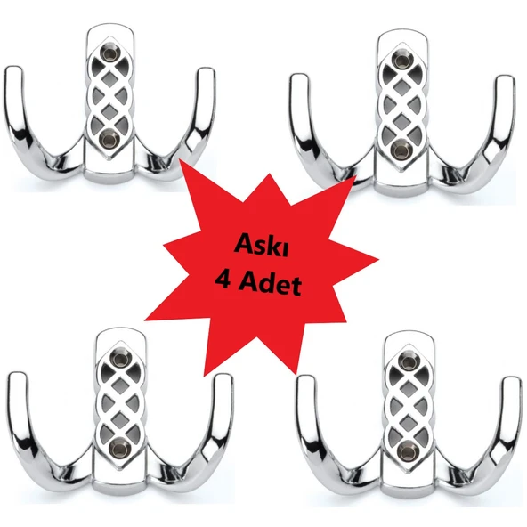 Portmanto Askı Vestiyer Duvar Dolap Elbise Askısı Krom Kristal Örgülü Metal Mobilya Askısı 4 Adet - 2