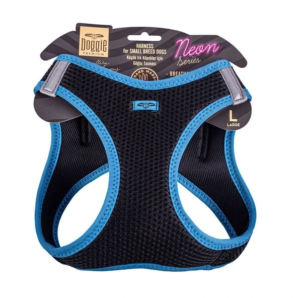 Doggie Havalı Dokuma Neon Küçük Irk Göğüs Tasması Mavi 42-48 cm (ANG-L) ürün görseli 1
