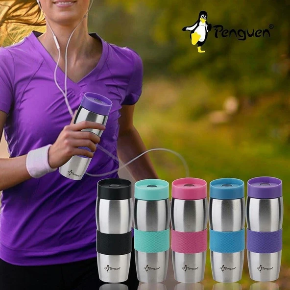 Kahve Termosu - 0,45 LT - Çelik - Penguen - Mor (PNG-3026)