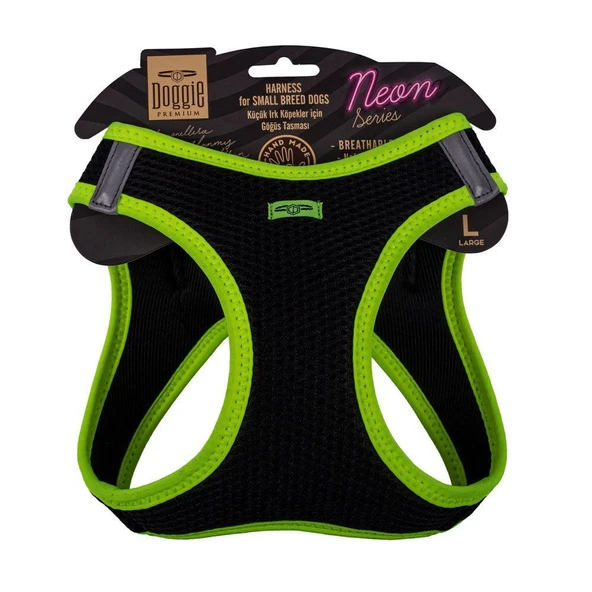 Doggie Havalı Dokuma Neon Küçük Irk Göğüs Tasması Sarı 42-48 cm (ANG-L) ürün görseli 1