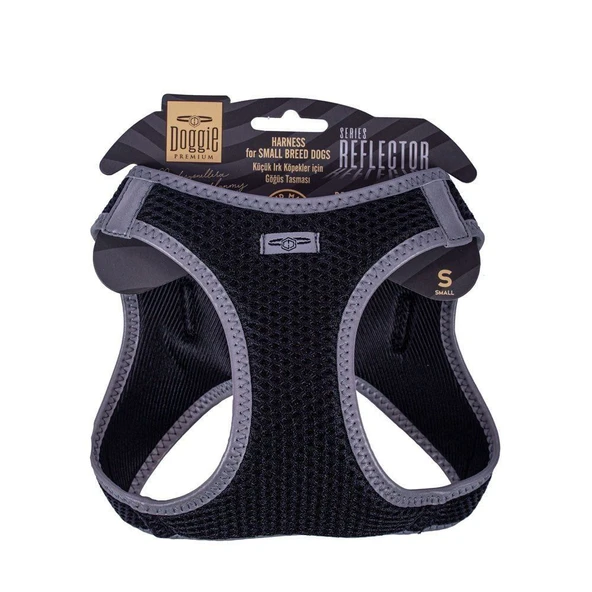 Doggie Havalı Dokuma Reflektörlü Küçük Irk Göğüs Tasması Siyah 32-38 cm (ARG-S) ürün görseli 1