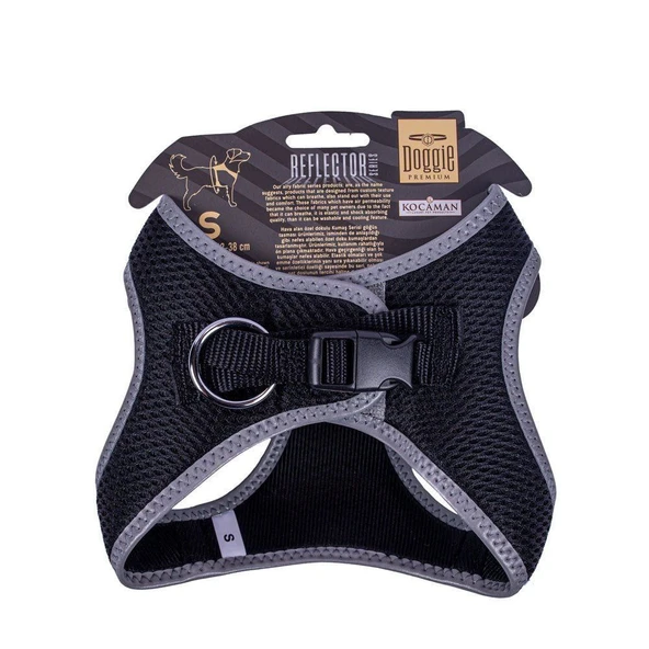 Doggie Havalı Dokuma Reflektörlü Küçük Irk Göğüs Tasması Siyah 32-38 cm (ARG-S) - Resim 2