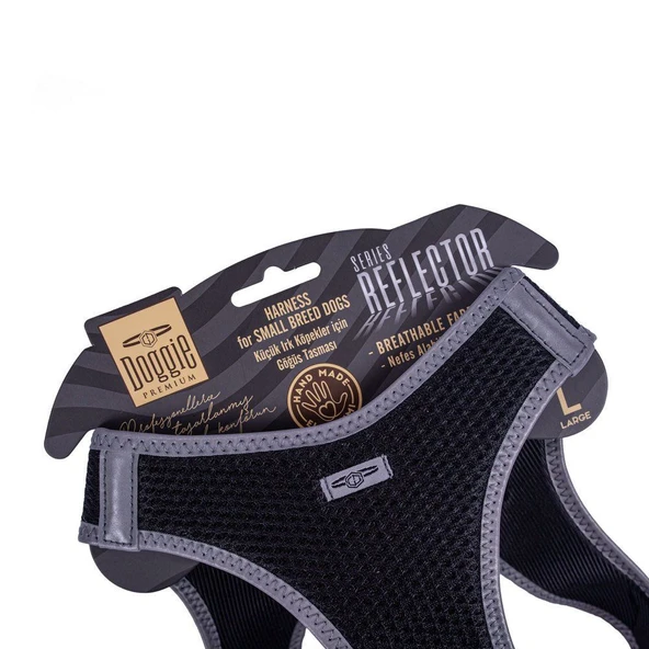 Doggie Havalı Dokuma Reflektörlü Küçük Irk Göğüs Tasması Siyah 42-48 cm (ARG-L) - Resim 3