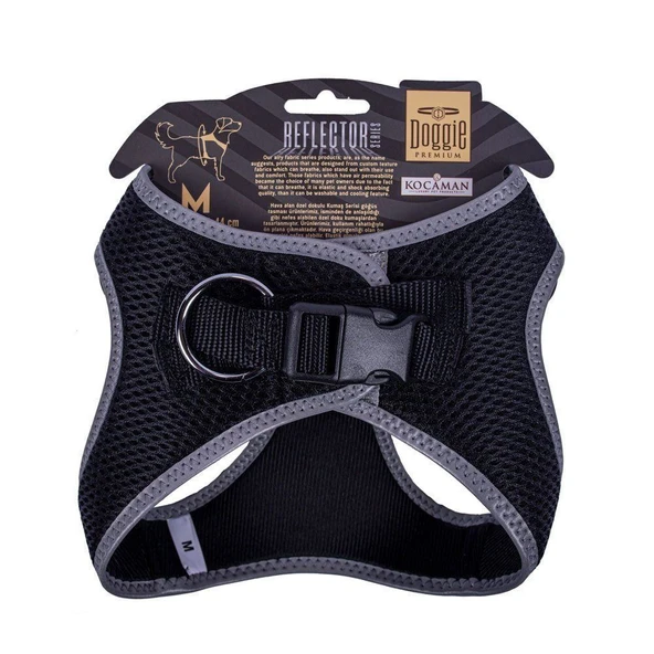 Doggie Havalı Dokuma Reflektörlü Küçük Irk Göğüs Tasması Siyah 38-44 cm (ARG-M) - Resim 2