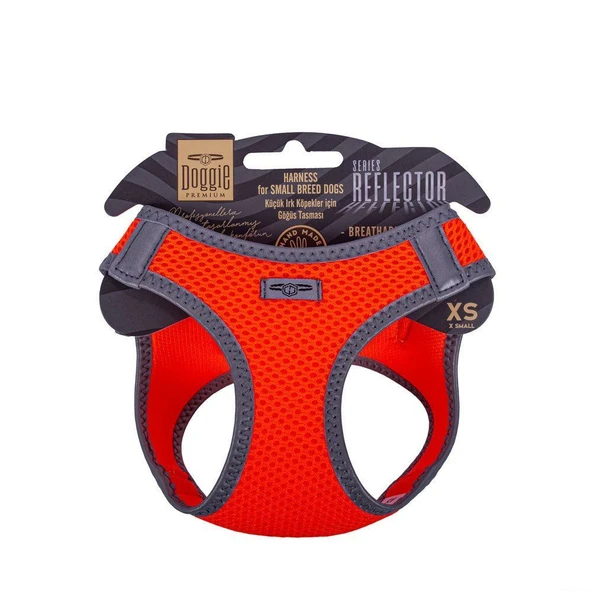 Doggie Havalı Dokuma Reflektörlü Küçük Irk Göğüs Tasması Orange 30-34 cm(ARG-XS) ürün görseli 1