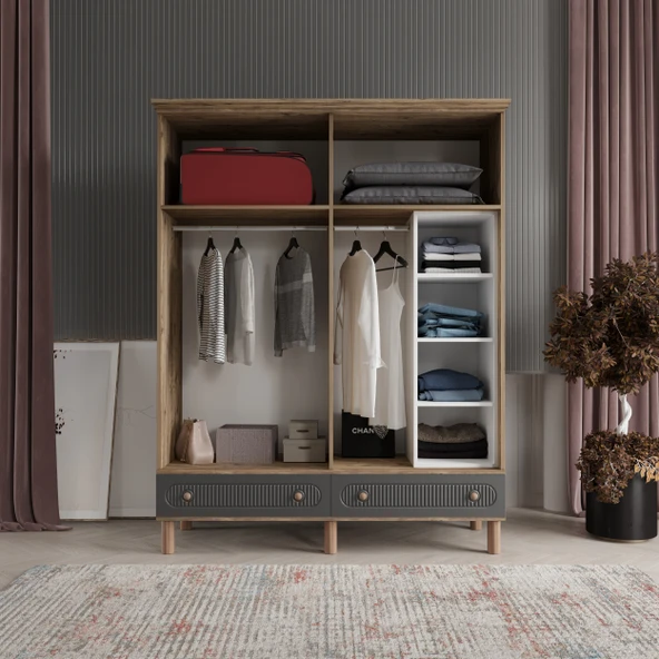 Comiet Soho 4 Kapaklı Çekmeceli MDF Antrasit Gardırop - 3