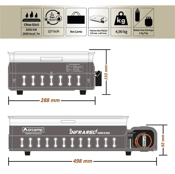 Dumansız Portatif Izgara Ocak - Orcamp - Kahverengi (CK-507) - Resim 5