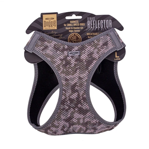 Doggie Havalı Dokuma Reflektörlü Küçük Irk Göğüs Tasması Camo 42-48 cm(ARG-L) ürün görseli 1